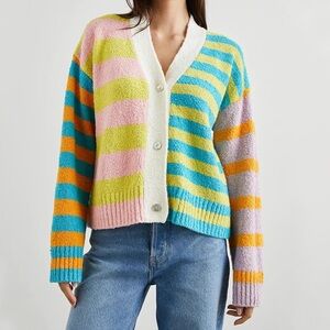 Aemi & Co Colorblock Stripe Cardigan Sweater Terry